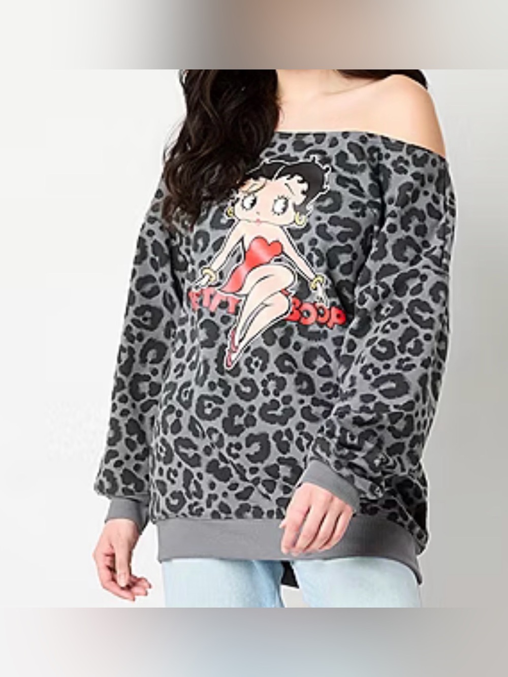 Betty Boop Red Dress Graphic on Gray Leopard Print